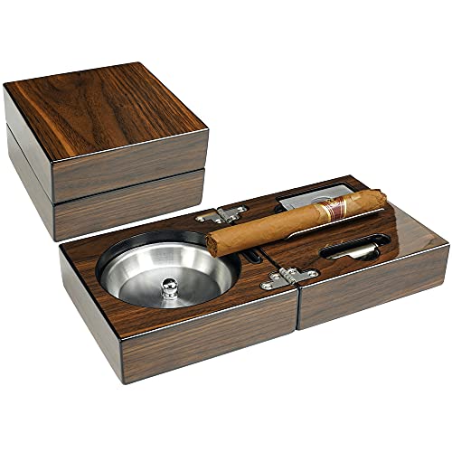 OYHBO Lot de cendriers à cigares en bois avec cutter et poinçon, haute brillance, pliable, compact, cadeau de collection