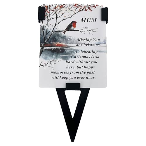 Angraves Mum Christmas Robin Memorial Remembrance Verse Plastic Coated Grave Graveside Card and Stand Stake