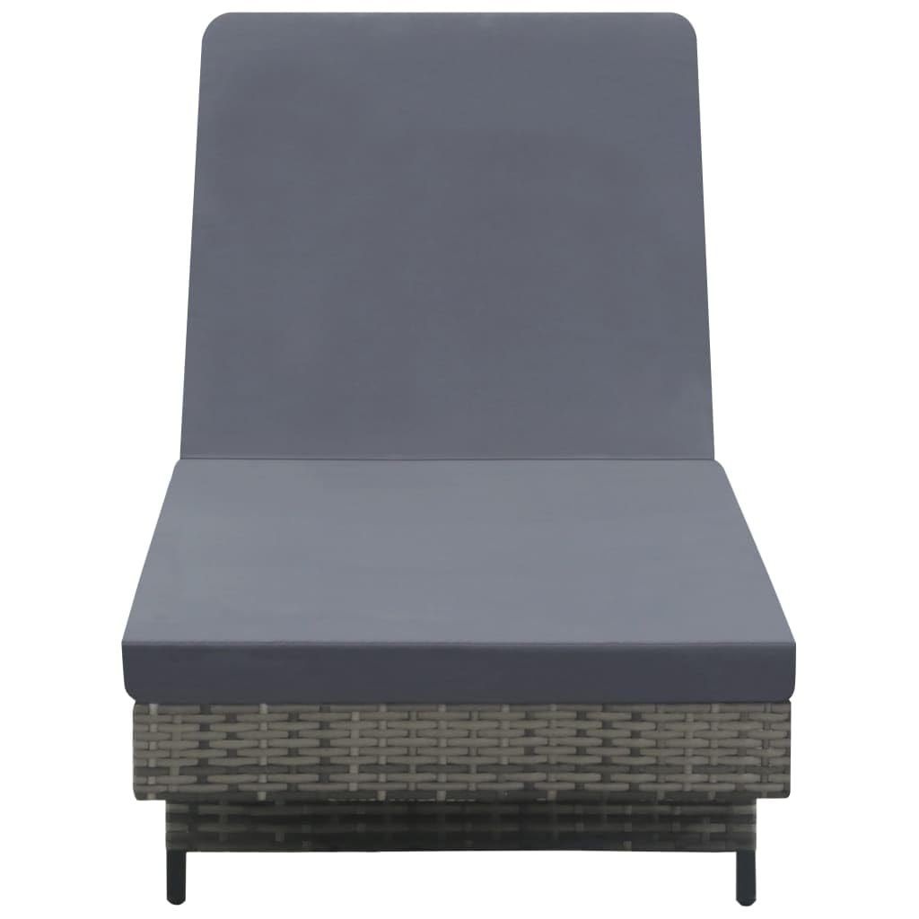 Lettino prendisole in polyrattan antracite con ruote e cuscino, schienale regolabile, rattan PE impermeabile, telaio in acciaio verniciato a polvere, per giardino, terrazza, balcone