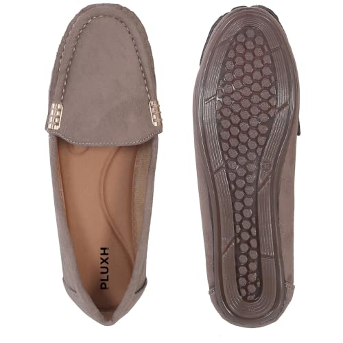 Image of Pluxh Women Classic Ballet Flats | Suede-Textured Slip-On Design with Metal Accent | Cushioned Footbed and Flexible Sole | Office, Casual & Travel Wear