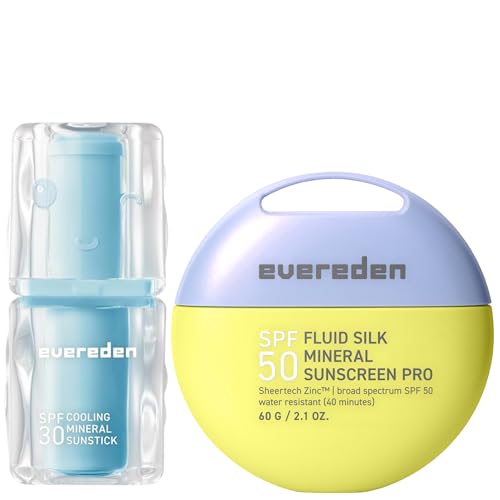Evereden Kids Sunscreen Bundle, SPF 50 Fluid Silk Mineral Sunscreen and SPF 30 Cooling Mineral Sunstick | Kids Face & Body Sunscreen for Beach, School, Travel, Outdoor Play