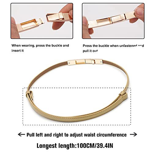 Glamorstar Women Skinny Patent Leather Slim Belt Adjustable Alloy Buckle Waist Belt For Dress Gold 100Cm #TOP3