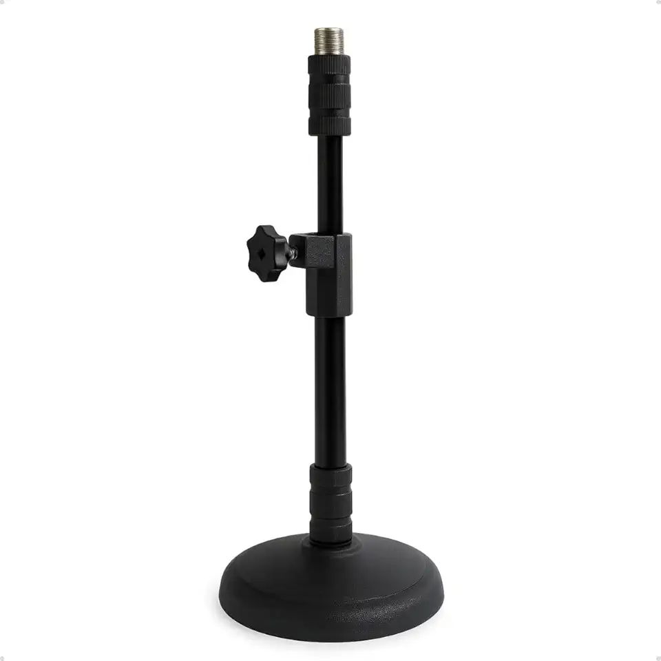 Zaidan’s Mini Pedestal de Mesa p/Microfone — Base Estável Ø110 mm, Altura 23–30 cm, Construção em Ferro, Ideal p/Bumbo, Cajon, Amplificador e Podcast — Preto