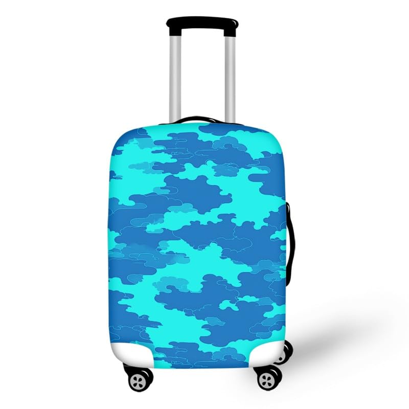 Turquoise Blue Camouflage Print Luggage Covers Cartoon Tie-Dye Camo Pattern Dustproof Anti-Scratch Suitcase Cover Fits 18-32 Inch for Trolley Baggage Hiking Holiday -L2
