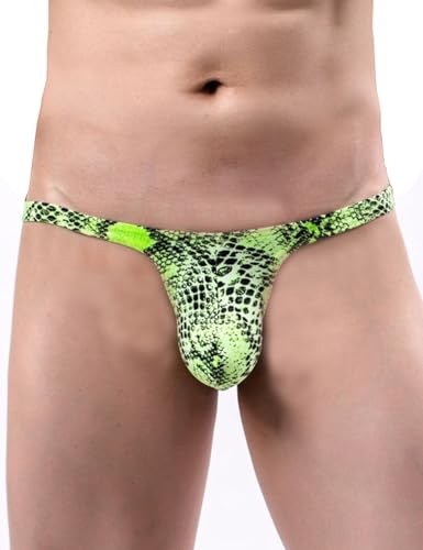 Men's Sexy Thong Underwear Bikini Briefs Low Rise G String with Bulge Pouch T Back Leopard Print Lingerie Panties