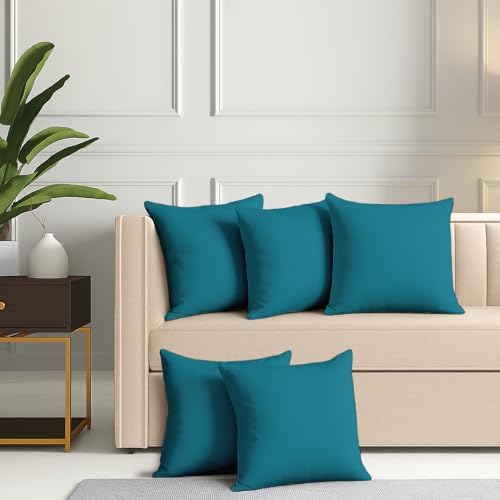 Image of Zinnia Soft Microfiber Cushions for Sofa & Living Room | Ocean Blue, 15 x 15 Inches | Soft & Comfortable Cushion for Home & Daily Use | Pack of 5