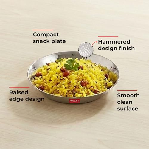 Image of HAZEL Stainless Steel Small Copri Plate 15.5 cm, Set of 2| Hammered Design Snacks Plate Nasta Plate for Serving Food & Daily Use, 400ml
