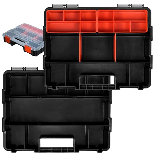 Tool Storage Box, Plastic Hardware Organizer Case with Adjustable and Removable Divider Compartment for Screws Nuts Small Parts