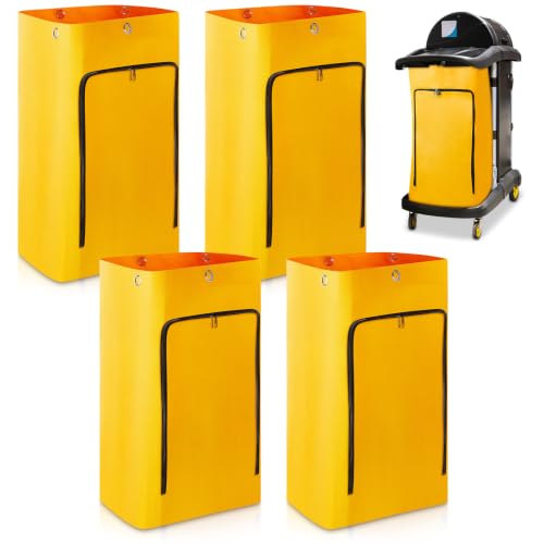 Image of Meanplan 4 Pack Cleaning Cart Bag Zippered Front Replacement Janitorial Cart Thick Bag Large Capacity Commercial Cleaning Bags for Housekeeping Carts, Yellow (26.5 x 15.5 x 10.5 Inch)