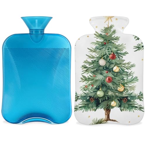Hot Water Bottle with Soft Cover,2L Christmas Tree Hot Water Bag for Hot and Cold Compress, Hand Feet Warmer, Christmas Festivals Rubber Hot or Cold Water Bottle Halloween Christmas Decorations