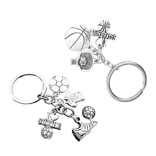 2 piezas Llavero deportivo colgante de metal  Bola de Deportes  Moda fútbol y baloncesto