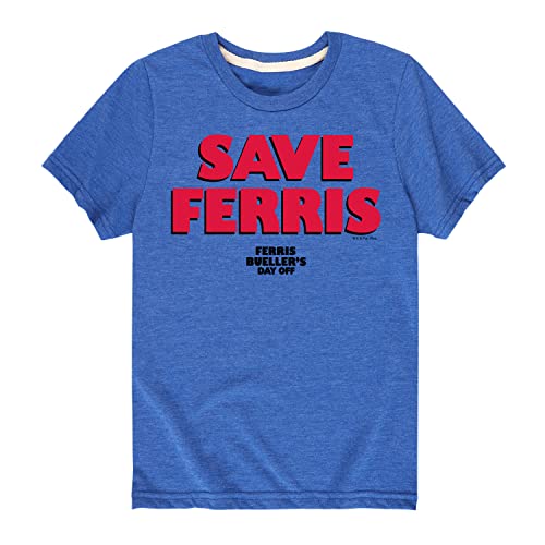 HYBRID APPAREL - Ferris Bueller's Day Off - Save Ferris - Toddler and Youth Short Sleeve Graphic T-Shirt - Size Large Royal Blue