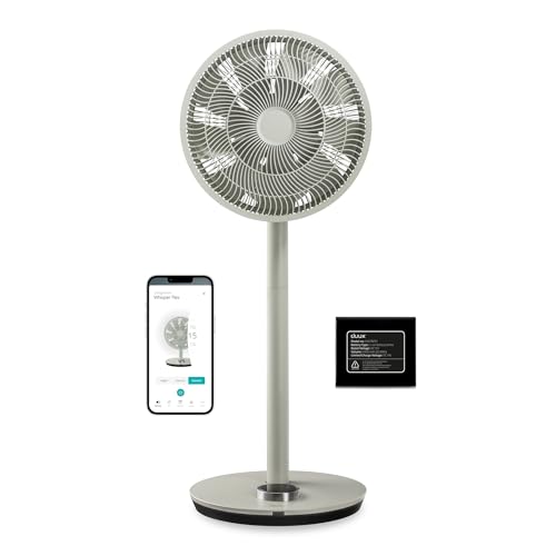 Duux Whisper Flex Ventilador de pie, Control remoto con Mando y Smartphone, Altura ajustable de 51-88 cm, silencioso, Modo Noche, Temporizador, Eficiencia Energética, Batería Includa, Verde salvia