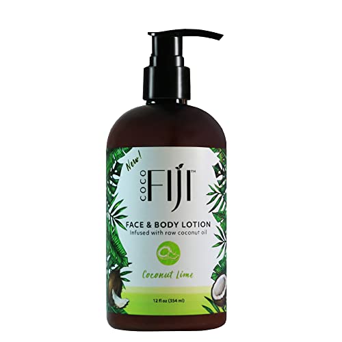 Coco Fiji Face & Body Lotion Infused With Coconut Oil | Lotion for Dry Skin | Moisturizer Face Cream & Massage Lotion for Women & Men |Coconut Lime 12 oz Pack of 1