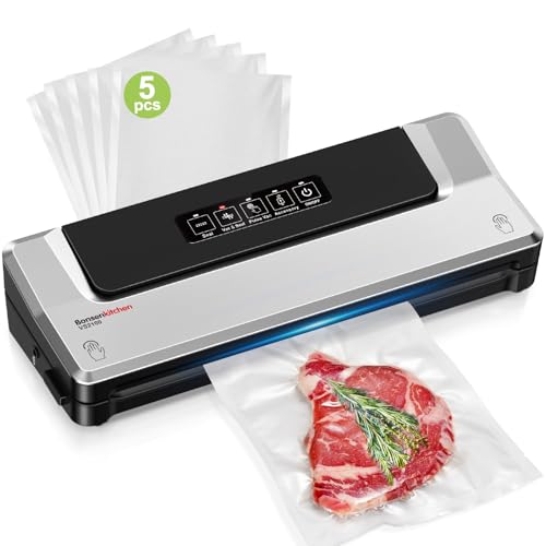 Bonsenkitchen Vacuum Sealer Machine, Fast-Compact Food Sealer, Multi-Functional Food Vacuum Sealer with 5 Vacuum Bags & Accessory Hose, Technology for...