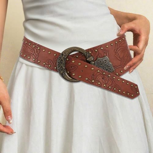 COSYDAYS Wide Western Vintage Belt Brown Boho Floral Leather Waist Belts Accessories for Women2