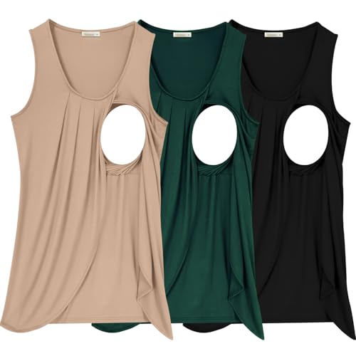 Image of PARNIXS Summer Women's Maternity Nursing Tank Top Sleeveless Comfy Breastfeeding Clothes