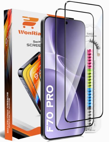 Image of WonRia Pack 2 - Tempered Glass for Oppo F70 Pro 5G with Cable protector [1 Month Warranty] Edges to Edge 9H Hardness Screen Glass Protector with Easy Installation kit