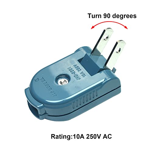 2 Prong Extension Cord Plug Replacement,Electrical Plug Lamp Plug,90 Degrees,2 Wire Non Polarized Plug,Non-Grounding,2P,2W,15 Amp (2Pack) #TOP4