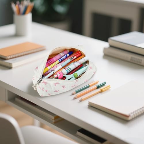 Image of LEDAOU Cute Pencil Case for Kids Girls Boys Pencil Pouch kawaii Pen Pencil Box Bag Holder for School Students (Pink Bow)