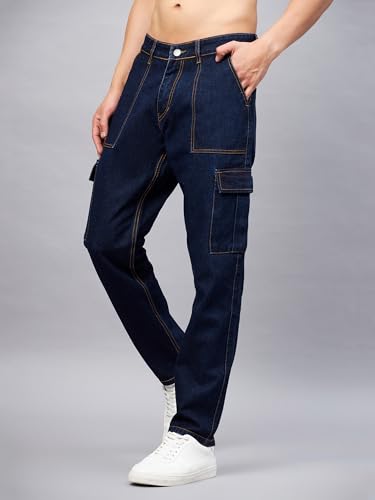 Image of STUDIO NEXX Men's Loose Fit Cargo Jeans | Non Stretchable | Cargo Denim for Men | Loose fit Cargos | Utility Pockets