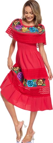 Image of YZXDORWJ Women Embroidered Mexican Peasant Casual Sexy Lace Off-Shoulder Long Dress