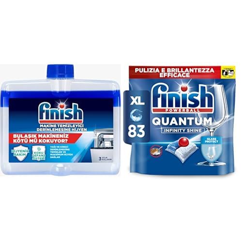 Finish Bulaşık Makinesi Temizleyicisi (1 x 250 ml) ve Finish Quantum Infinity Shine 83 Kapsül Bulaşık Makinesi Deterjanı Tableti (1 x 83 Kapsül)