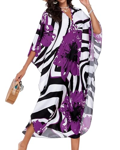 Image of Kaftan Dresses for Women V Neck Caftans Batwing Sleeve Beach Cover Ups | JILUVIN Plus Size Long Floral Print Dress, Loose Fit Maxi Casual Moomoo, Lounge House Mumu Nightgown Summer Vocation 2026