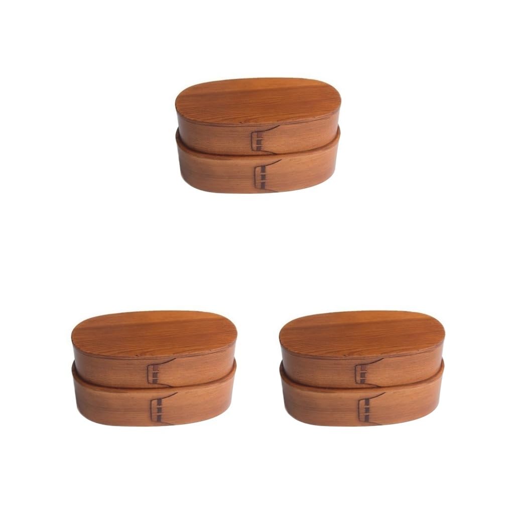 Lot de 3 boîtes à repas en bois avec double couche de rangement pour un transport facile et une grande capacité intégrée pour la vaisselle, comme indiqué sur la photo