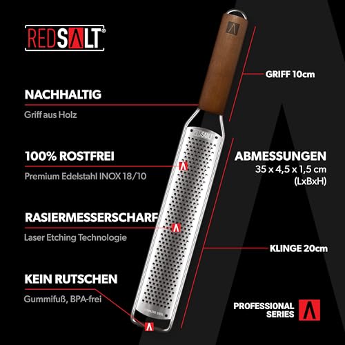 Zester-Reibe Redsalt Premium Edelstahl mit Holzgriff