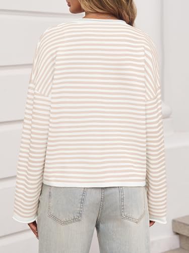 Image of Saodimallsu Womens Striped Cardigan Casual Long Sleeve Open Front Button Down Loose Knit Lightweight Fall Sweaters