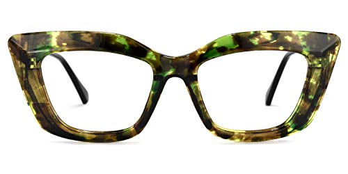 Zeelool Chic Oversized Cat Eye Glasses with Non-prescription Clear Lens Eyewear for Women Men Antonia OP239668-06 Green/Tortoise