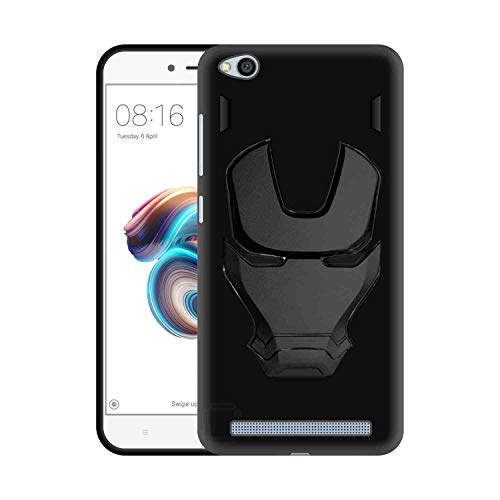 Image of COVERLY Official 3D Touch Feel Trending Marvel Avengers Logo Mask Soft Rugged Grip Iron Man Super Power Cartoon Movie Engraved Silicone Matte Back Cover for Xiaomi Redmi 5A - Black