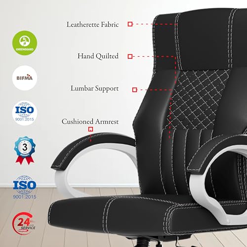 Image of FUGO FG21 Ergonomic Office Chair,Adjustable Height,Cushioned Back&Seat,Tilting Mechanism,Heavy Duty Metal Base,Dual Nylon Casters,Comfortable Desk Chair for Work,Home Office,3-Year Warranty (Black)
