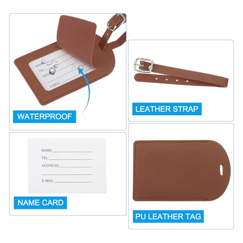 PATIKIL Luggage Tags for Suitcases, 3 Pack Premium PU Leather Baggage Tags Privacy Protection Luggage Identifier Travel Bag Labels, Brown3
