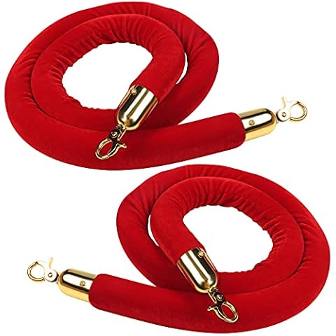Belle Vous Kordel Absperrung Roter Samt (2 STK) - B150 x D3,5 cm Samtseil mit Karabiner Haken Gold Poliert als Absperrband - Dicke Samtkordel Personenleitsystem Absperrband Rot Cover