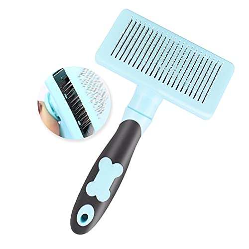 Automatic Cleaning Pet Brushes Dog grooming products Self Cleaning Brush Pet Grooming Tool Kitten Brush Pet Brush Cat Brush For Shedding Dog Grooming Brush (blue)