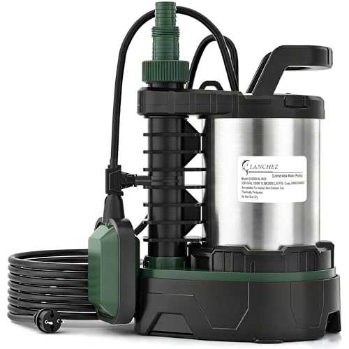 LANCHEZ Tauchpumpe 1000W 20.000 l/h Förderleistung Einstellbarer Abwasser-/Sauberwasser-Modus Förderhöhe 10.5 m Eintauchtiefe 7 m Edelstahl Einstellbarer Schwimmerschalter Thermoschutz