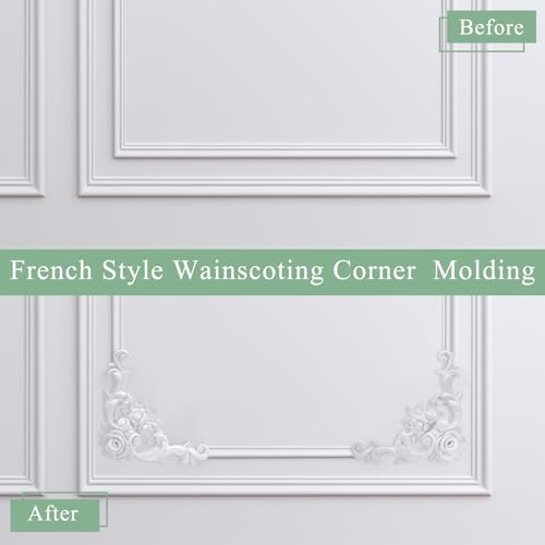 Pangda Corner Wall Molding French Style Wainscoting Panels Flora Moulding Corner Panel Wall Molding Kit for Cabinet Picture Frames Decor, Not Include Glue(4 Pcs,Rose Style) by Pangda - Image 6