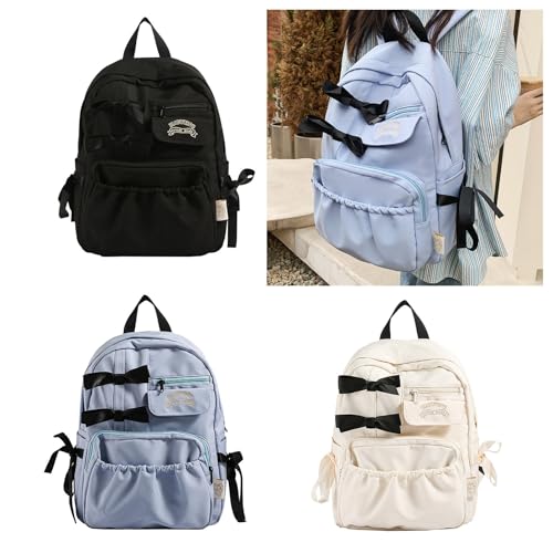 Mochila elegante de nailon blanco para mujer con lazos sutiles 4