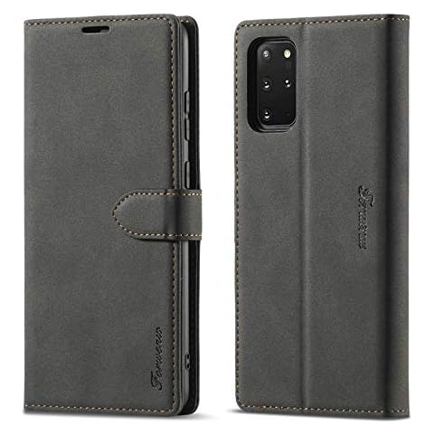 LOLFZ Wallet Case for Samsung Galaxy S20 Plus, Premium Leather Case with Card Holder Kickstand Magnetic Closure Shockproof Flip Case Cover for Samsung Galaxy S20 Plus - Black Cover