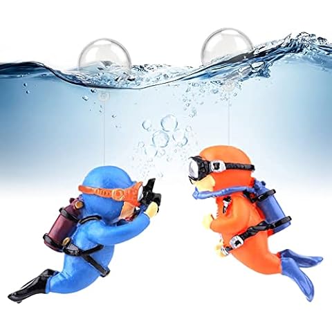 Vibbang 2Pcs Floating Fish Tank Decoration Cute Little Diver Aquarium Decor Aquarium Diver with Floating Device Fish Tanks Accessories Fish Playmate Ornament Simulated Underwater World (Blue & Orange) Cover