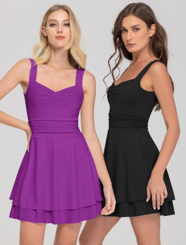 Image of IWD Women's Square Neck Sleeveless Mini Dress Corset A Line Short Dresses