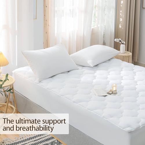 Image of WhatsBedding Waterproof Mattress Topper Cal-King Cotton Top Down Alternative Filling Pillowtop Mattress Topper Cover-Fitted Quilted (Waterproof Cal-King Size Mattress Topper)