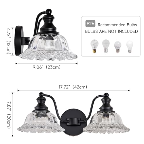 Image of XIEDUN Farmhouse Bathroom Light Fixtures Black Vanity Lights for Bathroom 2 Light Vanity Light Fixtures