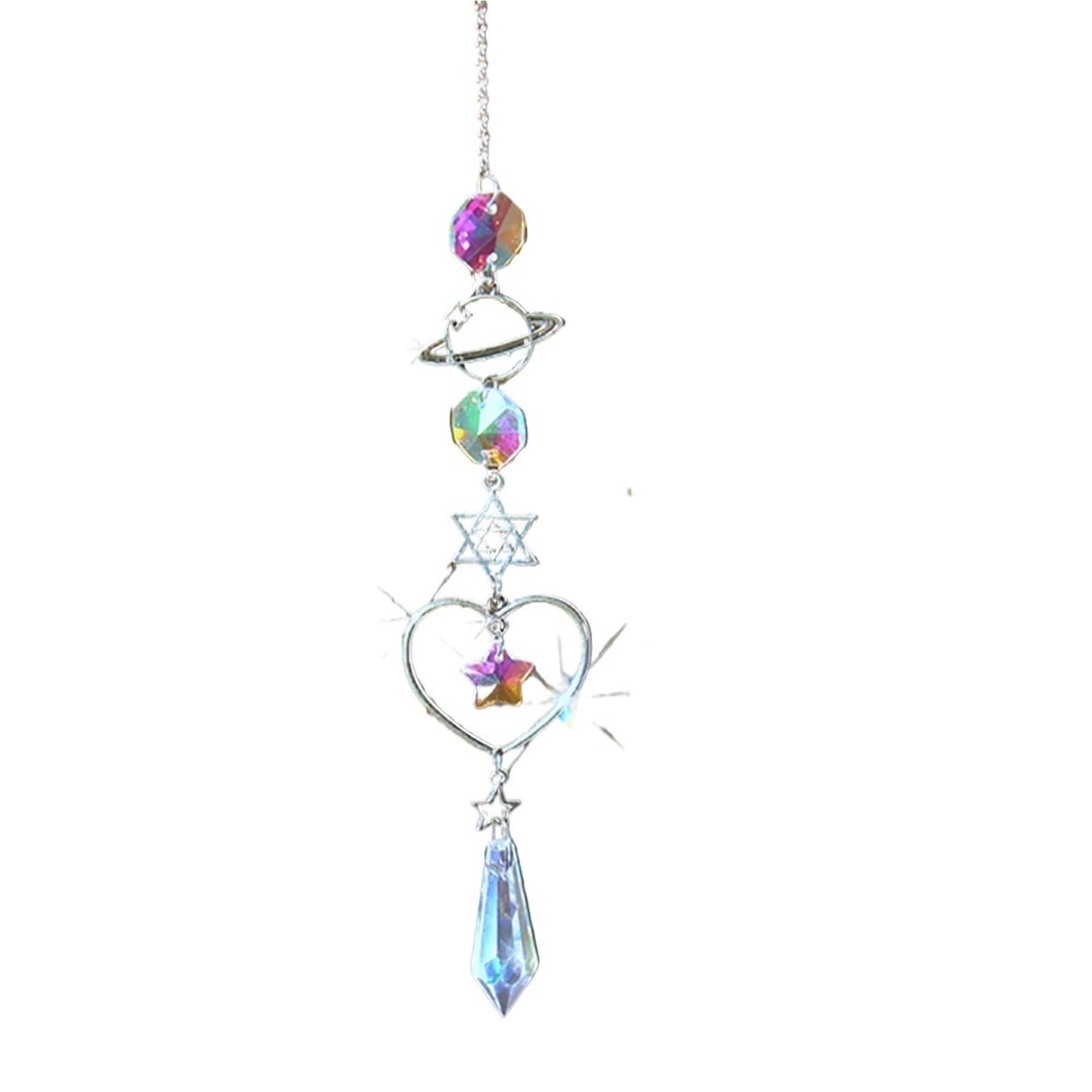 Wind Chimes 1pc Crystal Wind Chime Moon Sun Catcher Diamond Prisms Pendant Dream Rainbow Hanging Drop Home Garden Decor Windchime(Sliver-1)