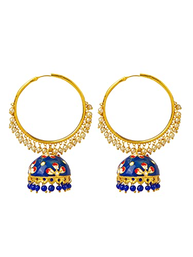 Bodha Traditional Indian Handcrafted Gold Plated Designer Traditional Ethnic Meenakari Kundan Jhumka bali Earrings Women (SJ_1877_BL)