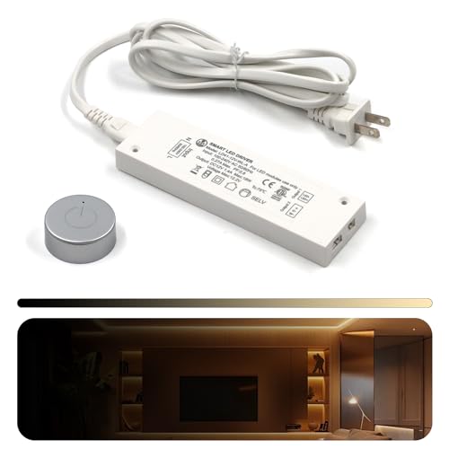 Image of VST 18W LED Power Supply 100V-240V AC to 12V DC Low Voltage Transformer with Remote Contorller. 12V JST Ports, ETL Listed Black Dimmable LED Driver for LED Strip Lights and Cabinet Lights