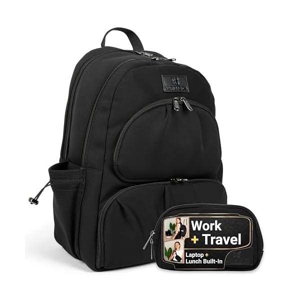 Alira Neoprene Work & Travel Backpack for Women, 17” Laptop Compartment, Matching Belt Bag, Business Carry On Personal Item Bag, Everyday Commuter Backpack with Lunch Compartment, (Black)