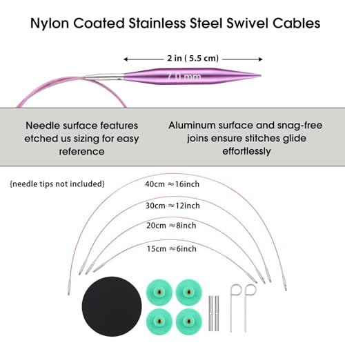 Image of Guclud 2-Inch Short Interchangeable Circular Knitting Needles Set | US 2.5-11 (3.0-8.0mm) | 12-Pair of Metal Small Circular Needles | 4 Cables (6 inch, 8 inch, 12 inch, and 16 inch), Accessories & Case